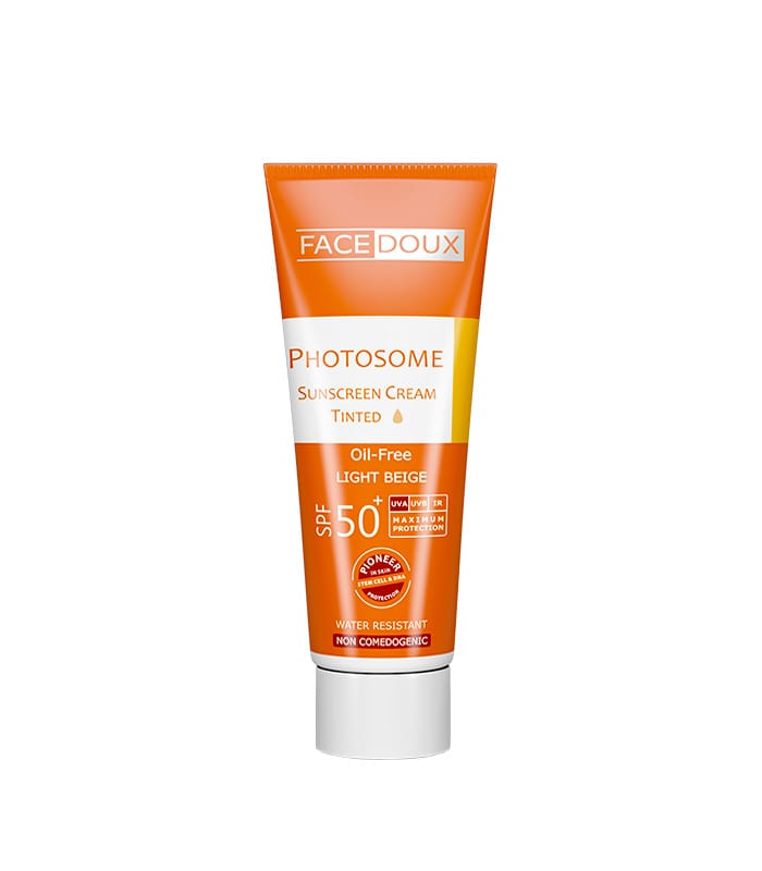 facedoux-photosome-sunscreen-cream-light-beige-spf50+-oil-free کرم ضد آفتاب رنگی بژ روشن فاقد چربی فتوزوم فیس دوکس SPF50+