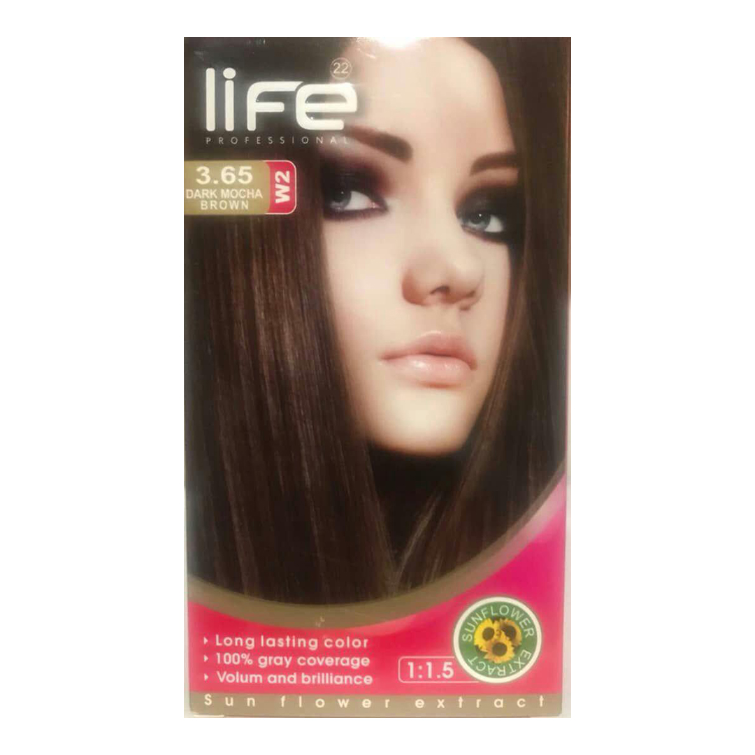 life-hair-colour-excellent-kit-3.65-60ml کیت رنگ مو زنانه شماره 3.65 لایف 60ml