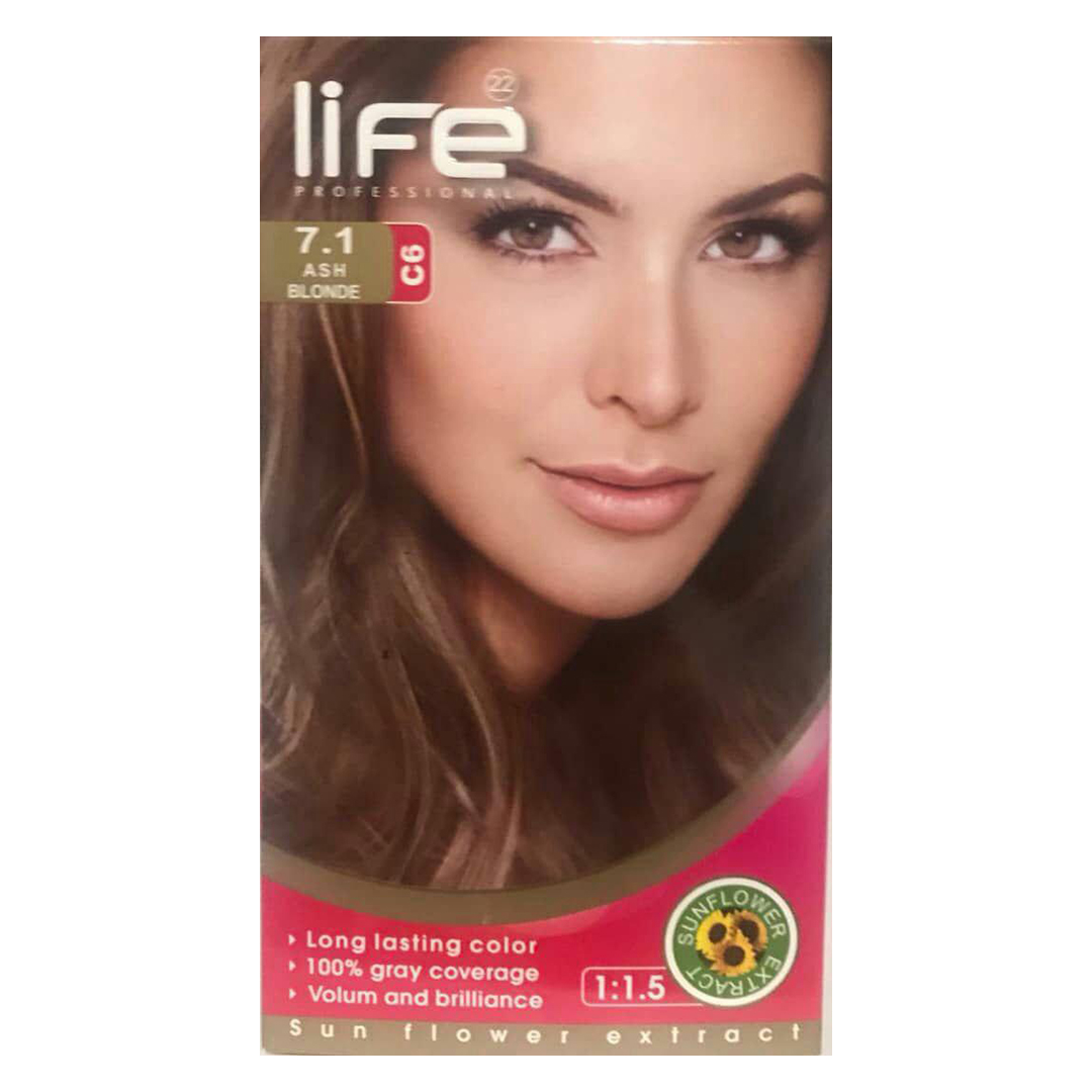 life-hair-colour-excellent-kit-7.1-60ml کیت رنگ مو زنانه شماره 7.1 لایف 60ml