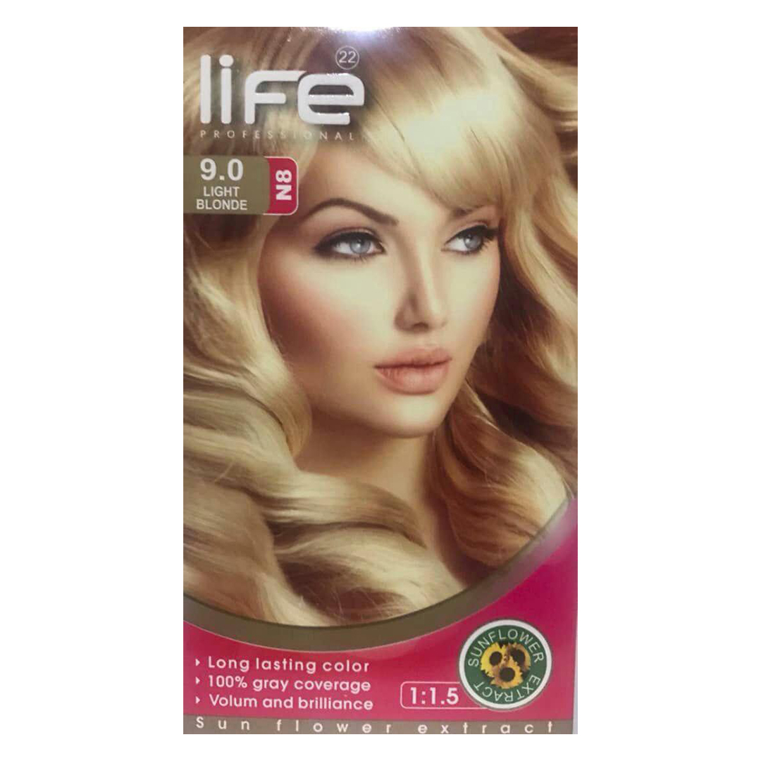 life-hair-colour-excellent-kit-9.0-60ml کیت رنگ مو زنانه شماره 9.0 لایف 60ml