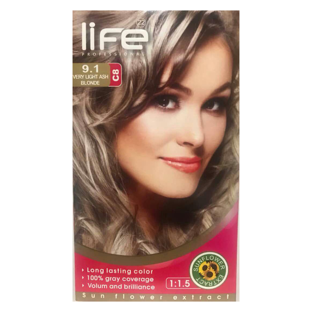 life-hair-colour-excellent-kit-9.1-60ml کیت رنگ مو زنانه شماره 9.1 لایف 60ml