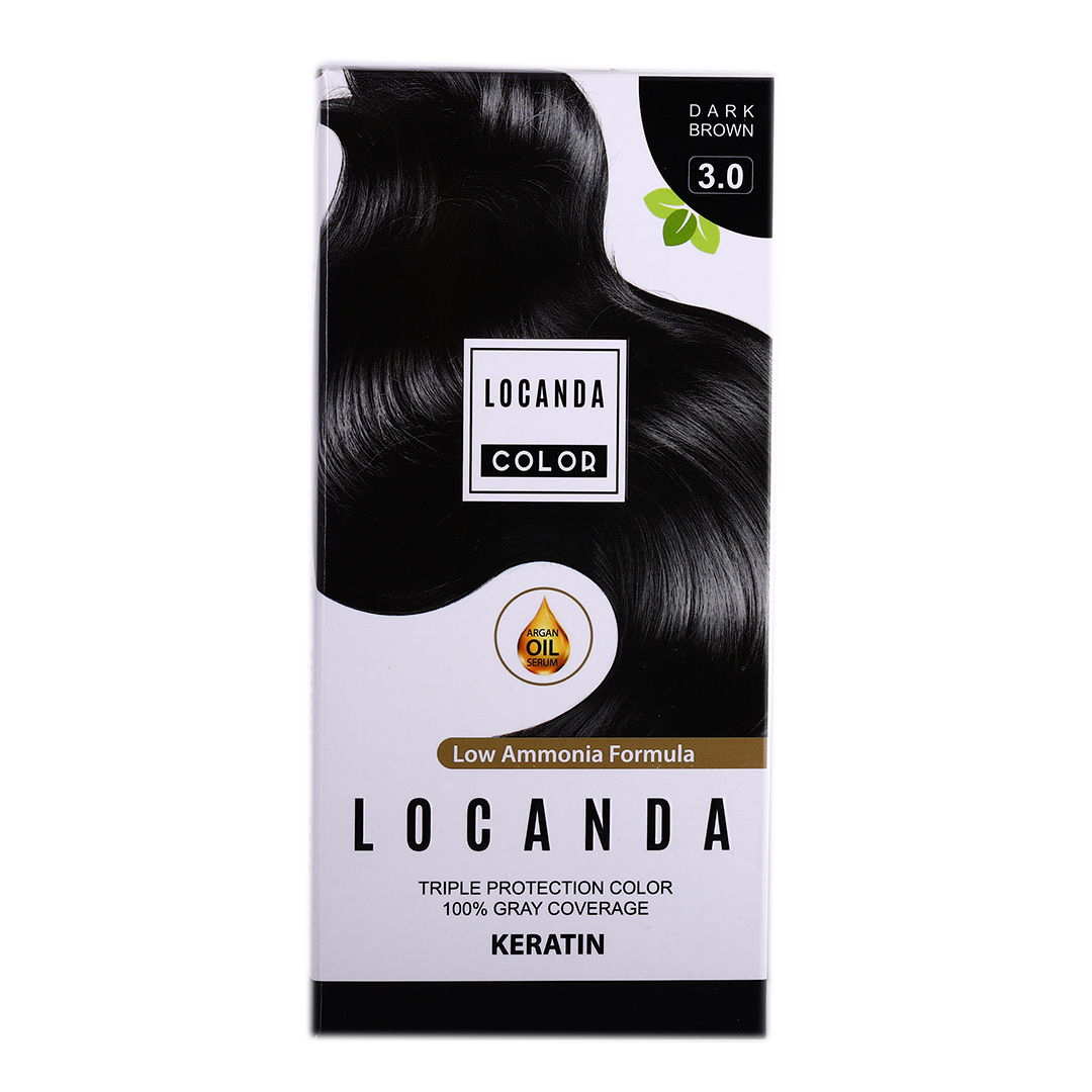 locanda-hair-color-keratin-3.0-50ml کيت رنگ مو قهوه ای تیره شماره 3.0 لوکاندا 50ml