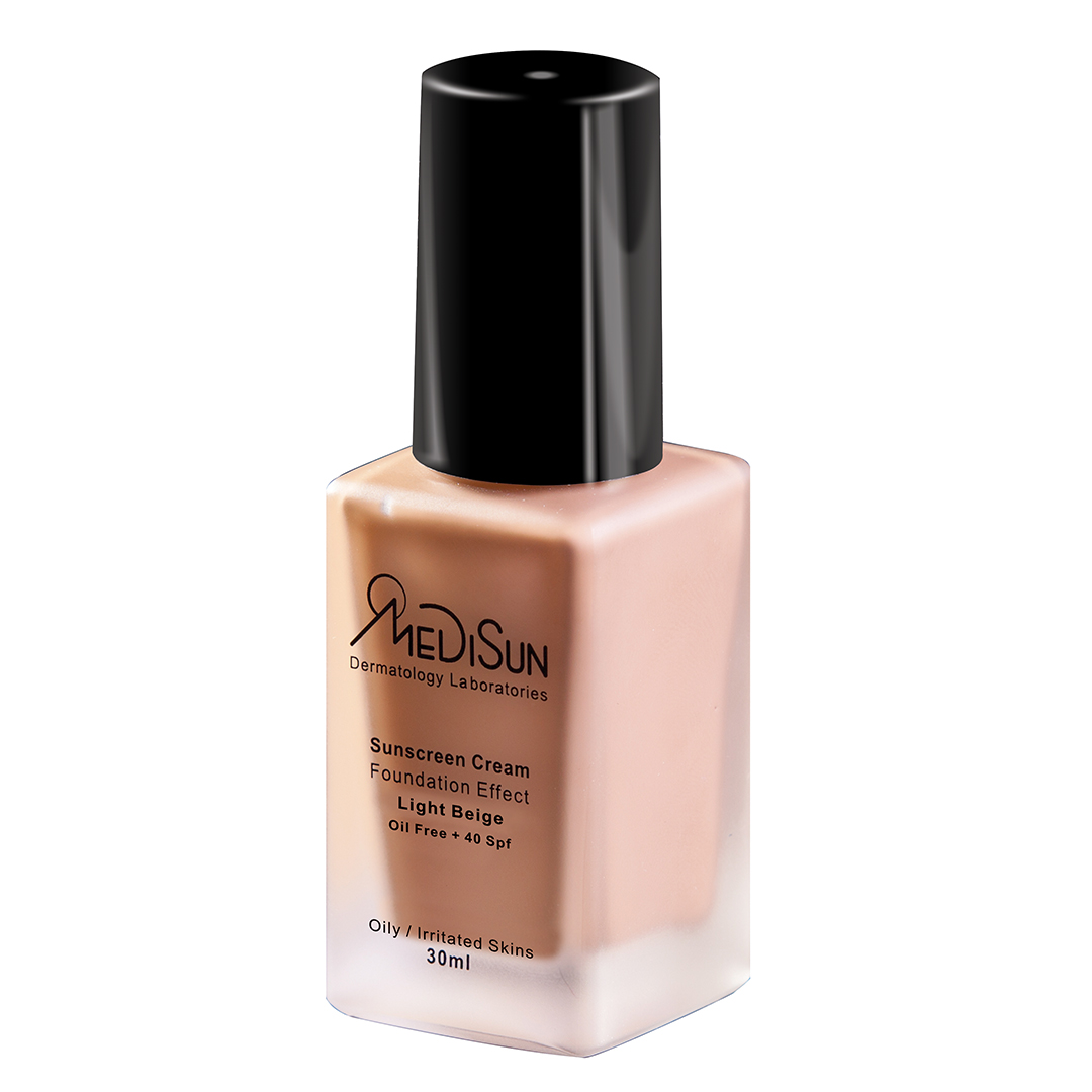 medisun-sunscreen-foundation-oily-light-beige کرم ضد آفتاب حاوی کرم پودر بژ روشن پوست چرب مدیسان SPF40+