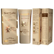 جعبه و تیوپ کرم ضد آفتاب کرم پودری و پرایمری بژ وانیلی مکی سان سان سیف SPF50