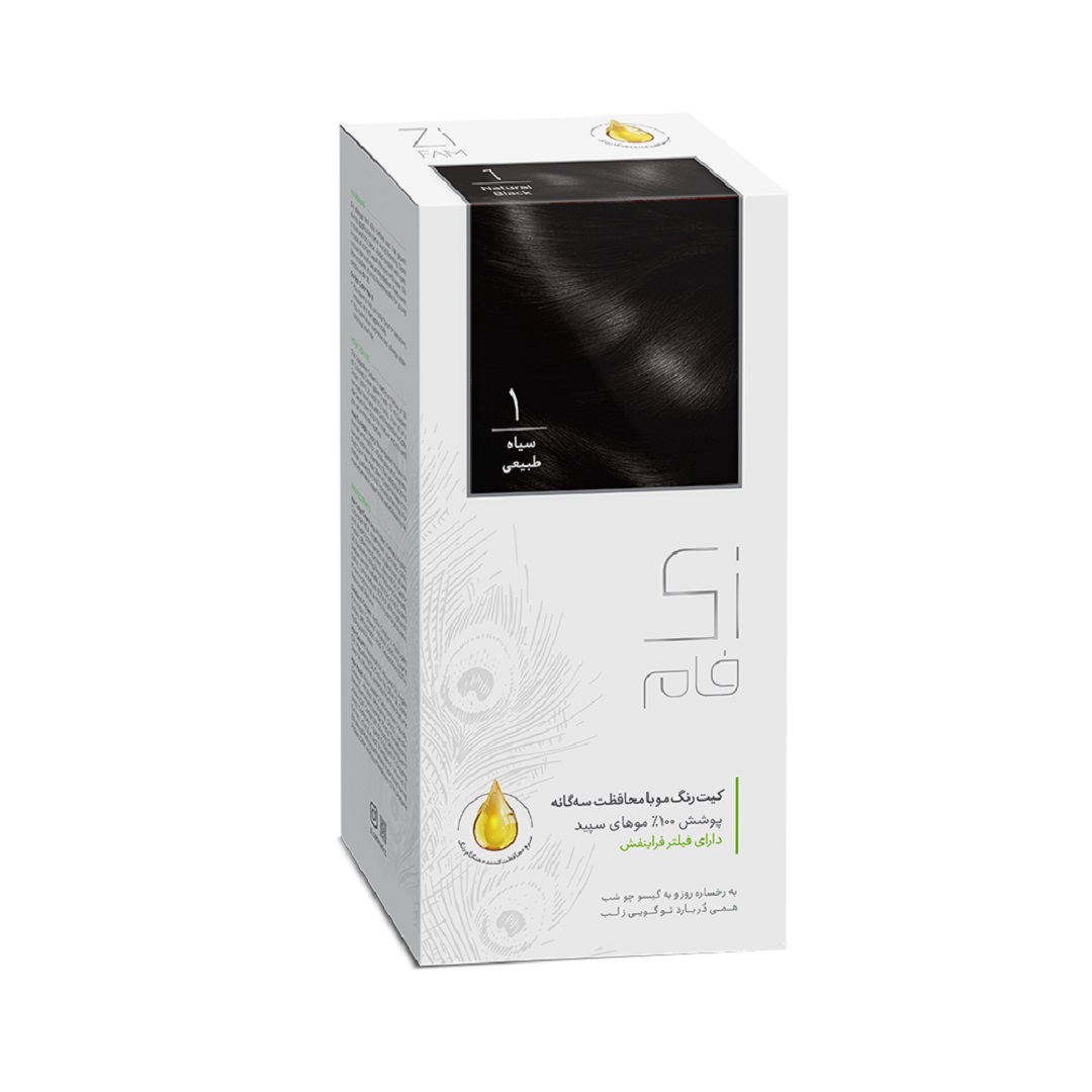 zi-fam-hair-colour-excellent-kit-1-50ml کیت رنگ مو مشکی شماره 1 زی فام 50ml
