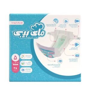 پوشک چسبی سایز 5 مای بیبی (12 تا 20 کیلو) 28 عددی آبی/ بسته بندی