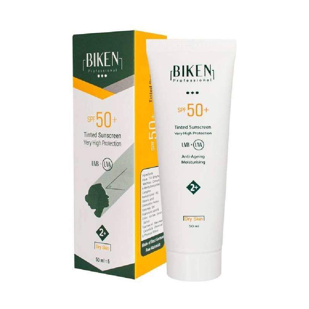 Biken Sunscreen Cream Dry Skin SPF50+ 2+ کرم ضدآفتاب رنگی +SPF50 مناسب پوست خشک بیکن شماره 2 حجم 50 میلی لیتر