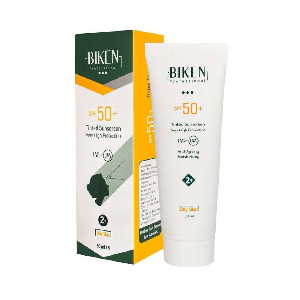 Biken Sunscreen Cream Oily Skin SPF50+ 2+ کرم ضدآفتاب رنگی +SPF50 مناسب پوست چرب بیکن