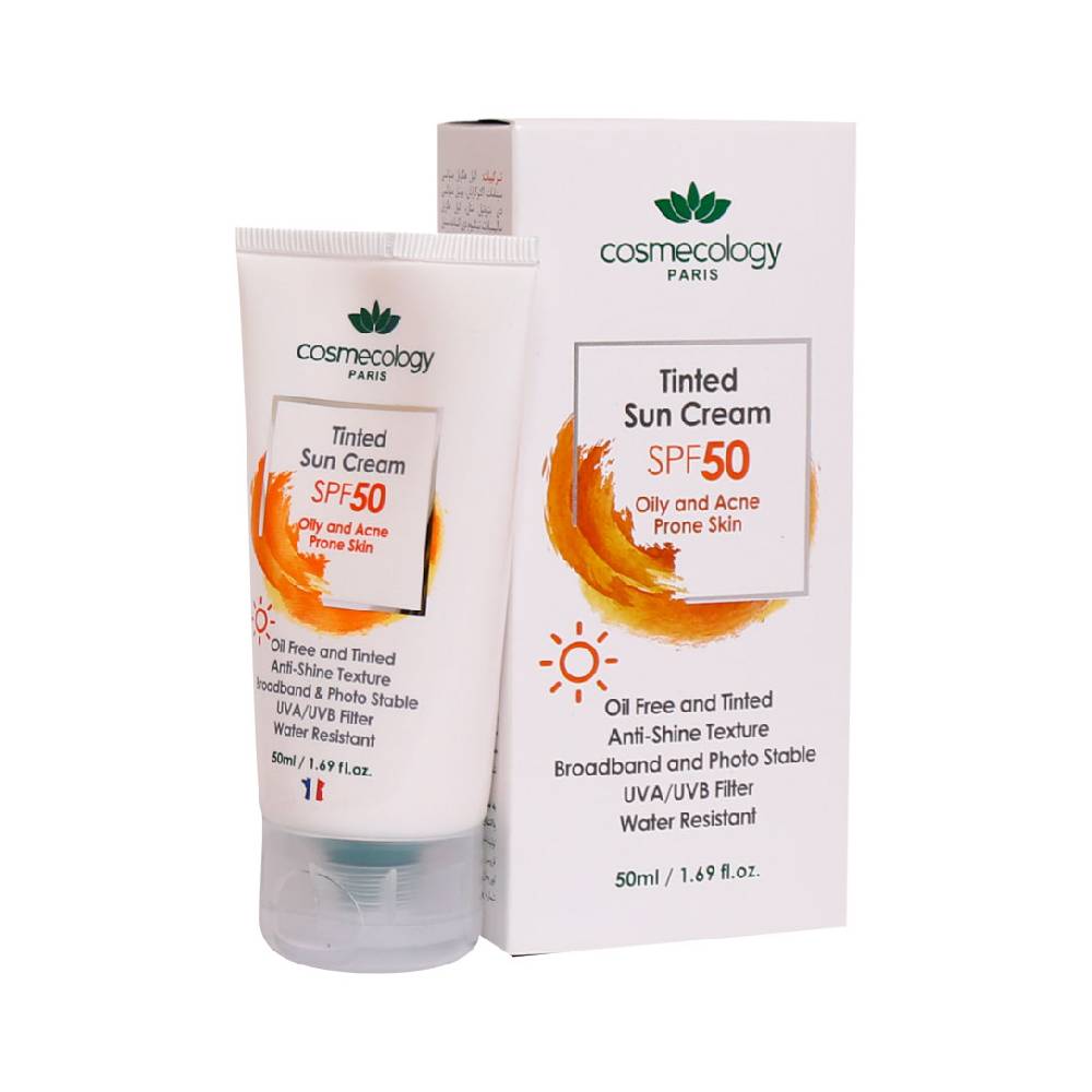 Cosmecology Sun Cream SPF50 Tinted OilySkin 50ml کرم ضدآفتاب رنگی SPF50 فاقد چربی کاسمکولوژی 50 میلی لیتر