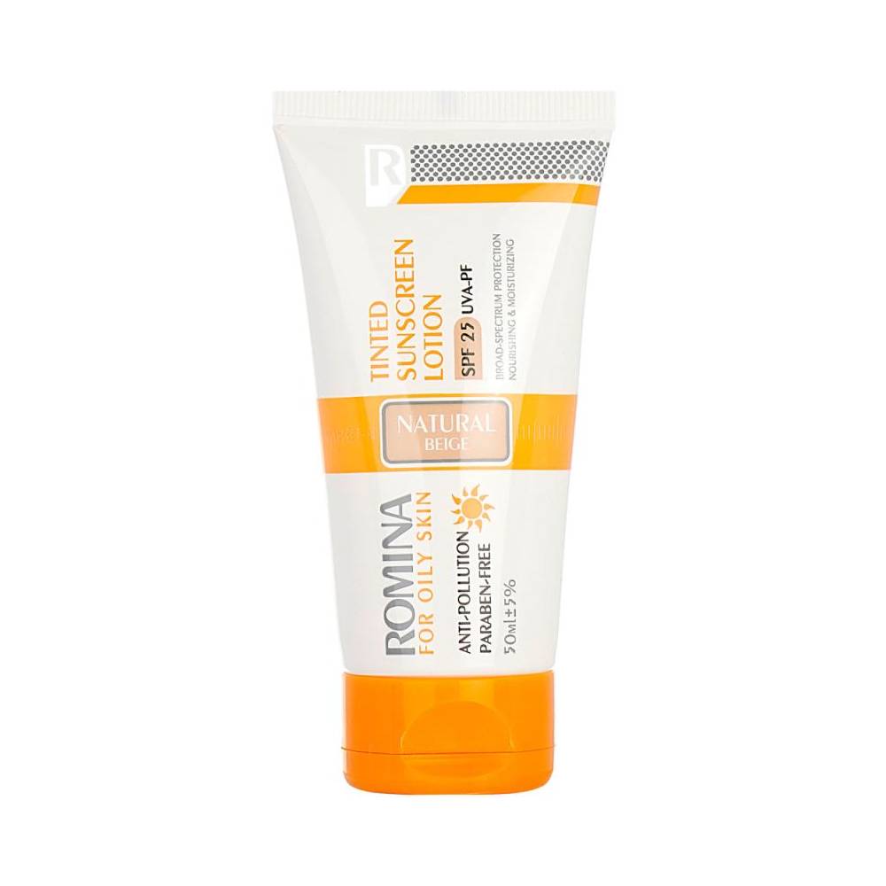 Romina Sunscreen Lotion SPF50 Oily Skin NB 50ml لوسیون ضد آفتاب SPF50 پوست چرب بژ طبیعی رومینا 50 میلی لیتر