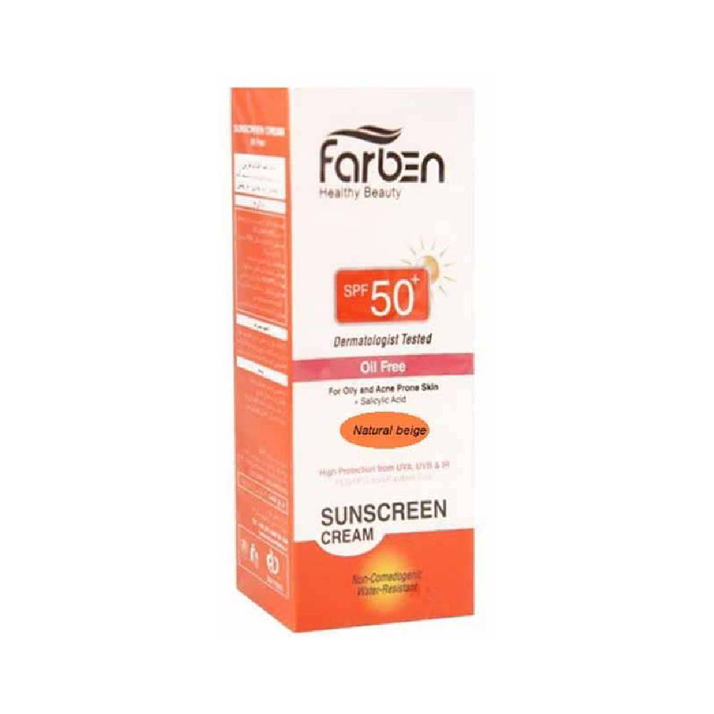 Farben Sunscreen Cream Oil Free SPF50+ Tinted NB کرم ضد آفتاب فاقد چربی +SPF50 بژ طبیعی فاربن 50 میلی لیتر