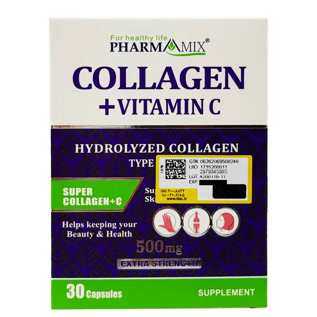 Pharmamix Collagen And Vitamin C 30 Caps کپسول کلاژن و ویتامین C فارمامیکس 30 عدد