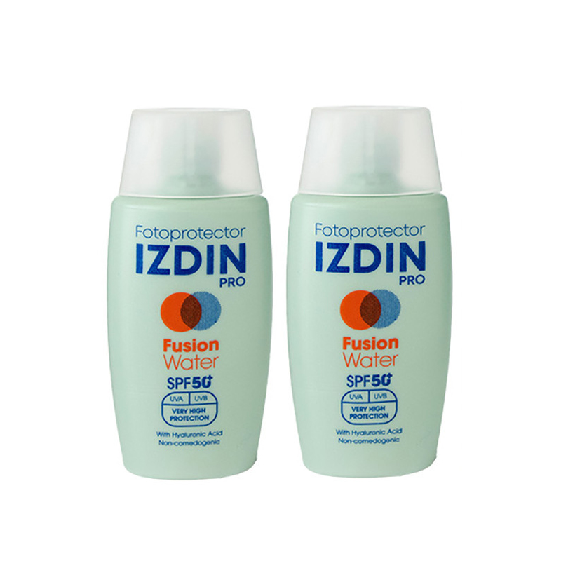 پک دو عددی ضد آفتاب بی رنگ فاقد چربی ایزدین پرو مدل فیوژن واتر با SPF50+ حجم 50میل