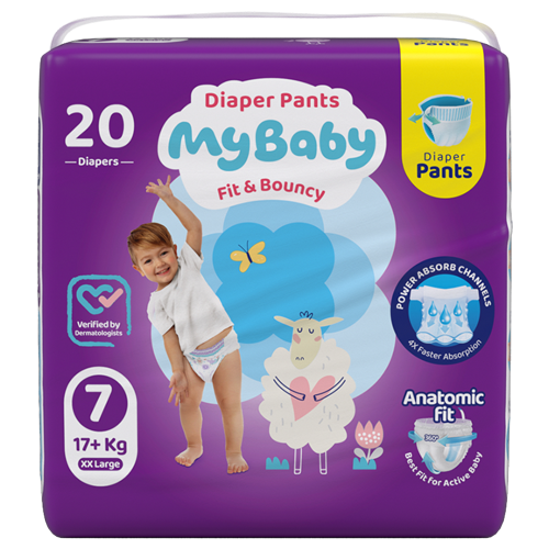 product-shorts-slider-3 پوشک شورتی کانال دار سایز 7 مای بیبی 17+ کیلوگرم 20 عددی بنفش