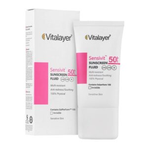 فلوئید ضد آفتاب +SPF50 سنسی ویت بی رنگ ویتالیر 50 میلی لیتر