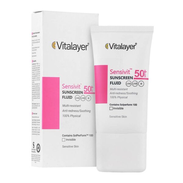 فلوئید ضد آفتاب +SPF50 سنسی ویت بی رنگ ویتالیر 50 میلی لیتر