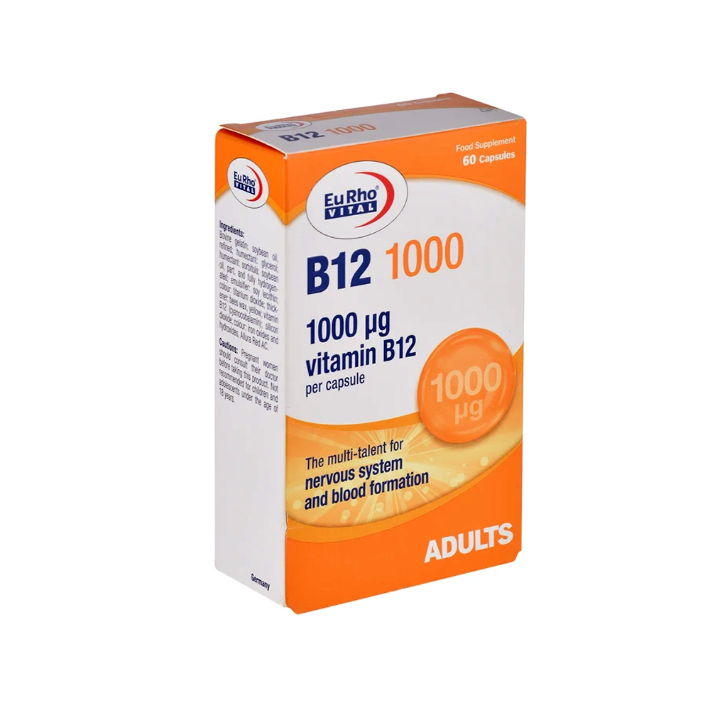 کپسول-ویتامین-1000B12-میکروگرم-یوروویتال-60-عددی کپسول ویتامین 1000B12 میکروگرم یوروویتال 60 عددی
