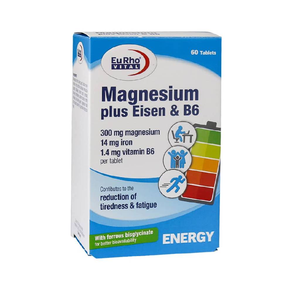 Magnesium Plus Eisen قرص منیزیم پلاس آیزن و ویتامین B6 یوروویتال 60 عددی