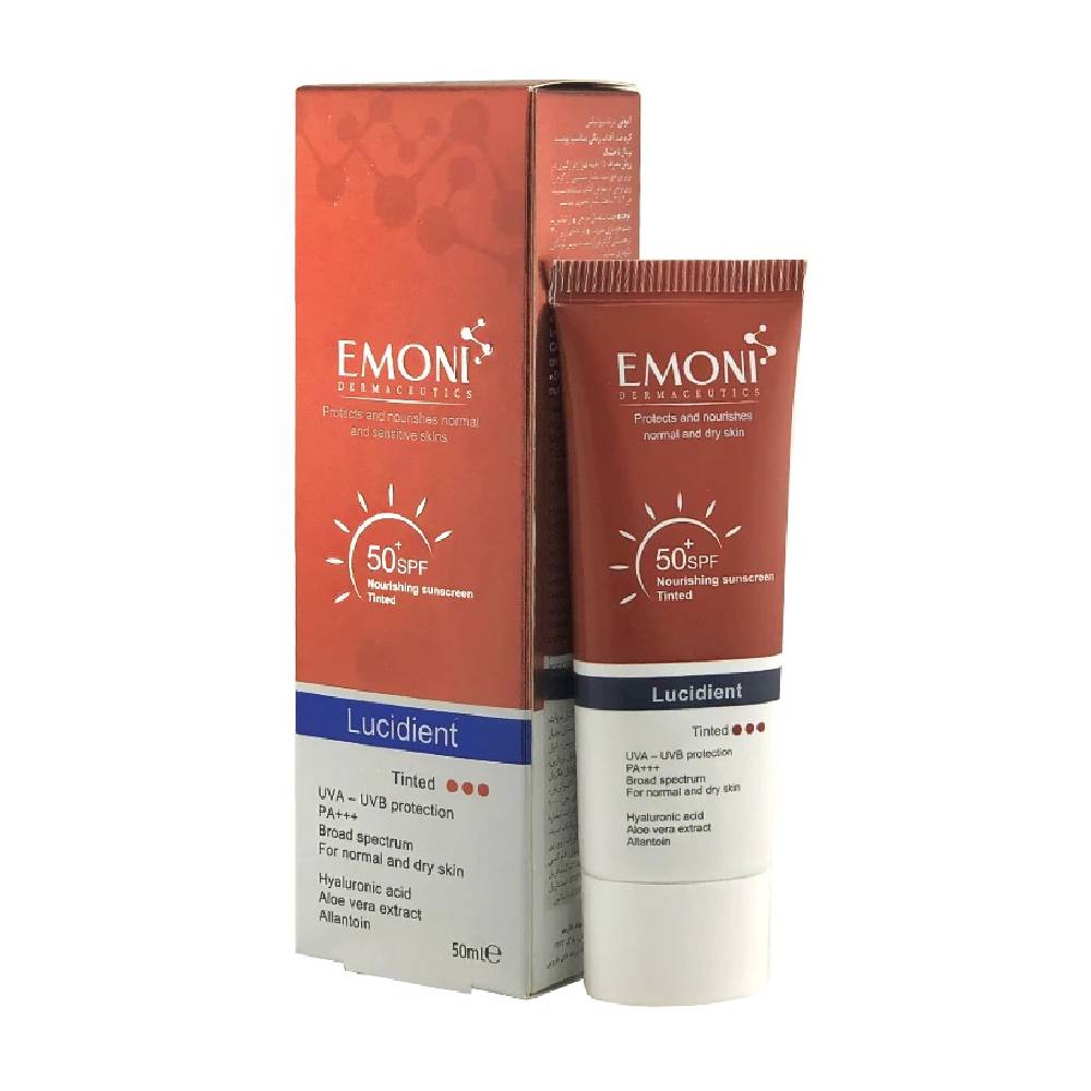 emoni کرم ضد آفتاب لوسیدنت +SPF50 رنگی مناسب پوست معمولی و خشک امونی 50 میلی لیتر