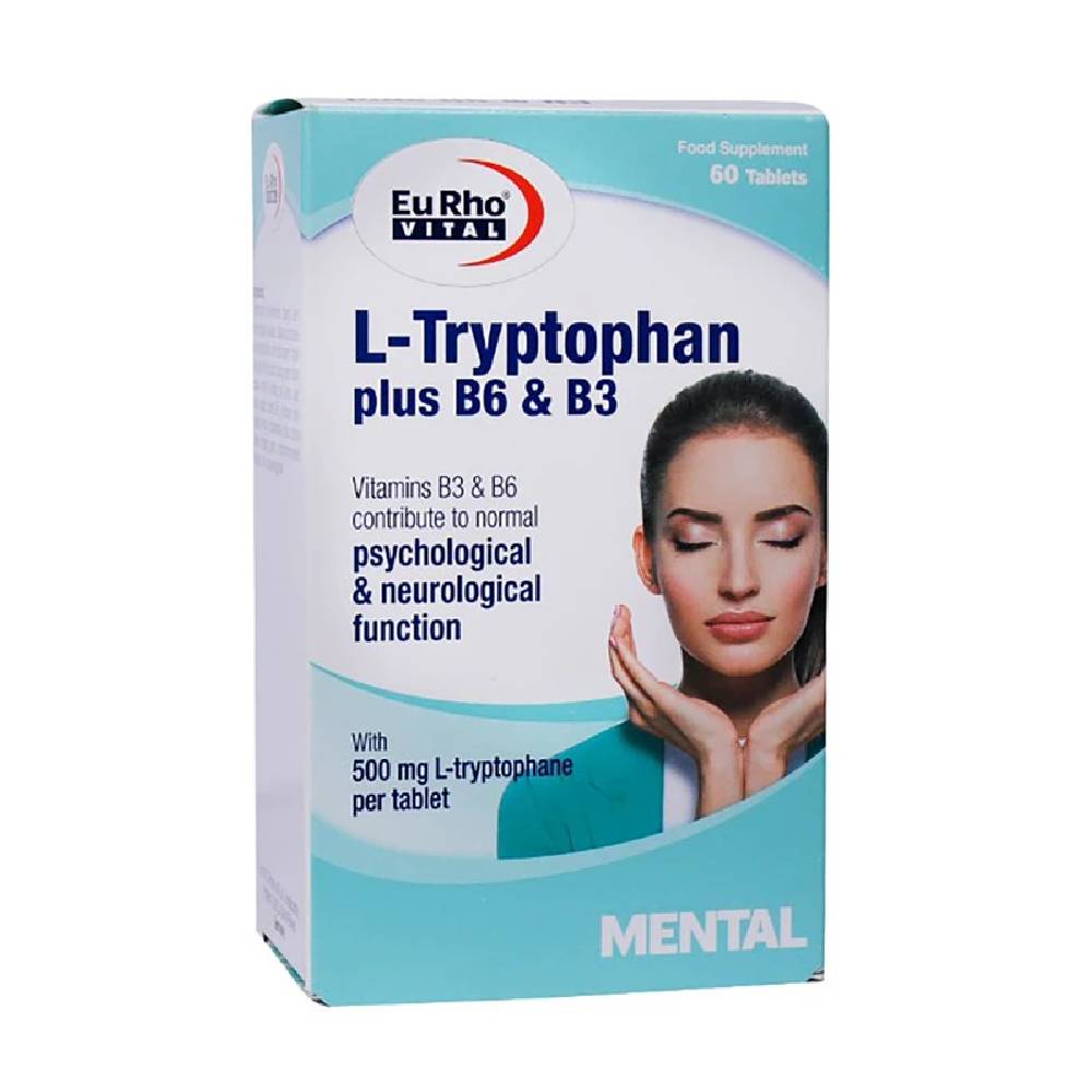 tryptophan قرص ال تریپتوفان پلاس B6 و B3 یوروویتال 60 عددی