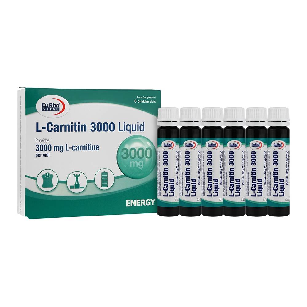ال کارنیتین یوروویتال ویال خوراکی ال کارنیتین 3000 میلی گرم یوروویتال 6 عددی