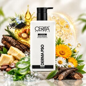 لوسیون بدن پسوریازیس سریتا Derma PSO حجم 250 میلی‌لیتر با روغن سیاهدانه و هیالورونیک اسید