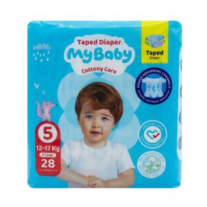 پوشک چسبی کانال دار سایز 5 مای بیبی (12 تا 17 کیلو) 28 عددی آبی