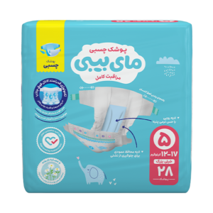 پوشک چسبی کانال دار سایز 5 XL مای بیبی 12 تا 17 کیلوگرم 28 عددی آبی