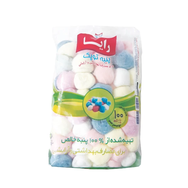پنبه توپی رایا رایا پنبه توپی بهداشتی 100 گرم