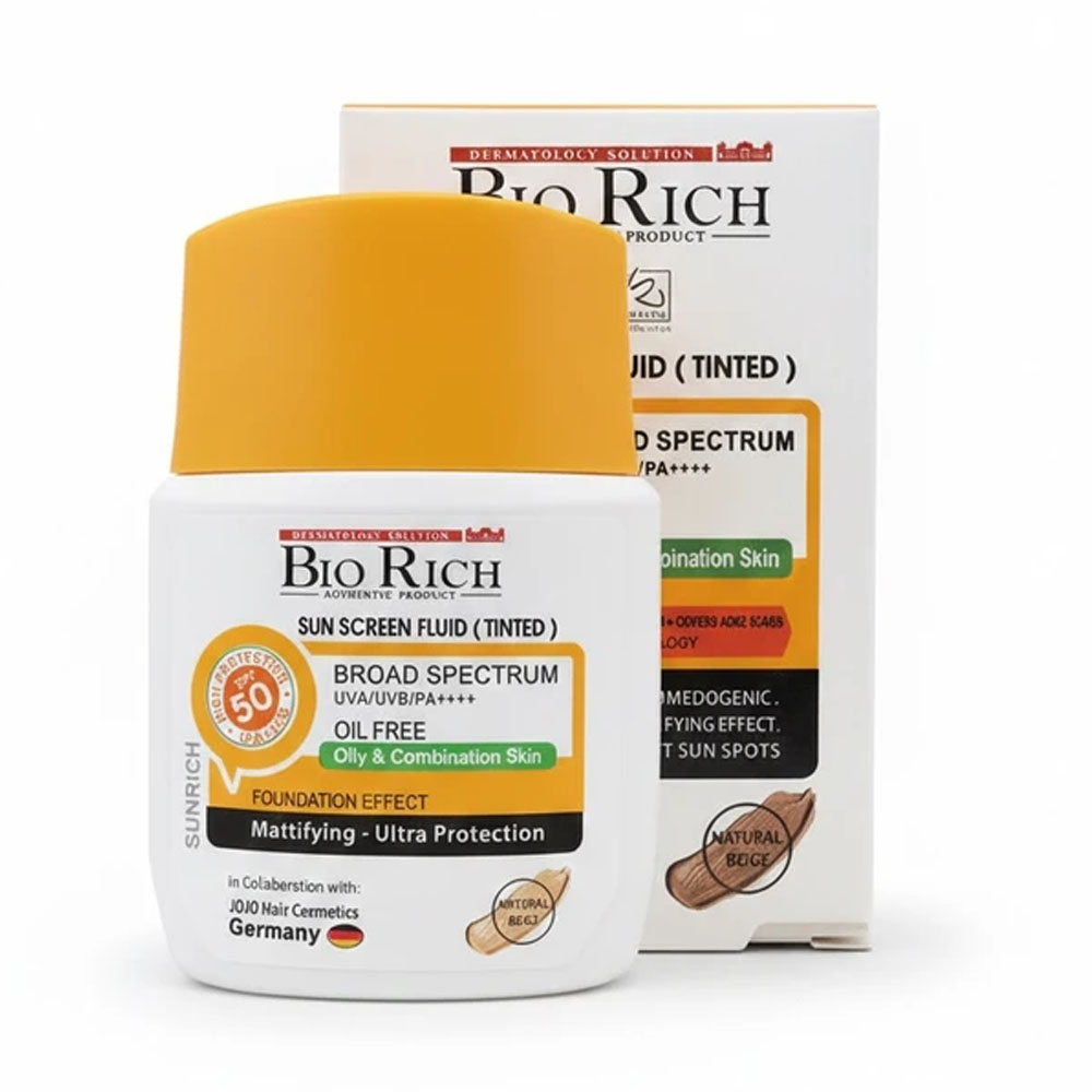 بایوریچ پوست چرب فلویید ضدآفتاب SPF50 مناسب پوست چرب رنگ بژ طبیعی سان ریچ بایوریچ 50 میلی لیتر