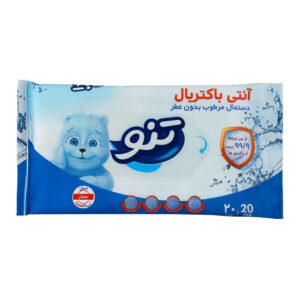 دستمال مرطوب آنتی باکتریال بدون عطر تنو 20 عددی